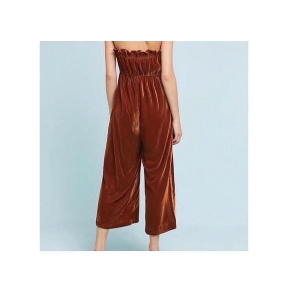 Anthropologie Kristinit Velvet Jumpsuit Rust
Orange Brown Copper Ruffle Halter L - Picture 4 of 12